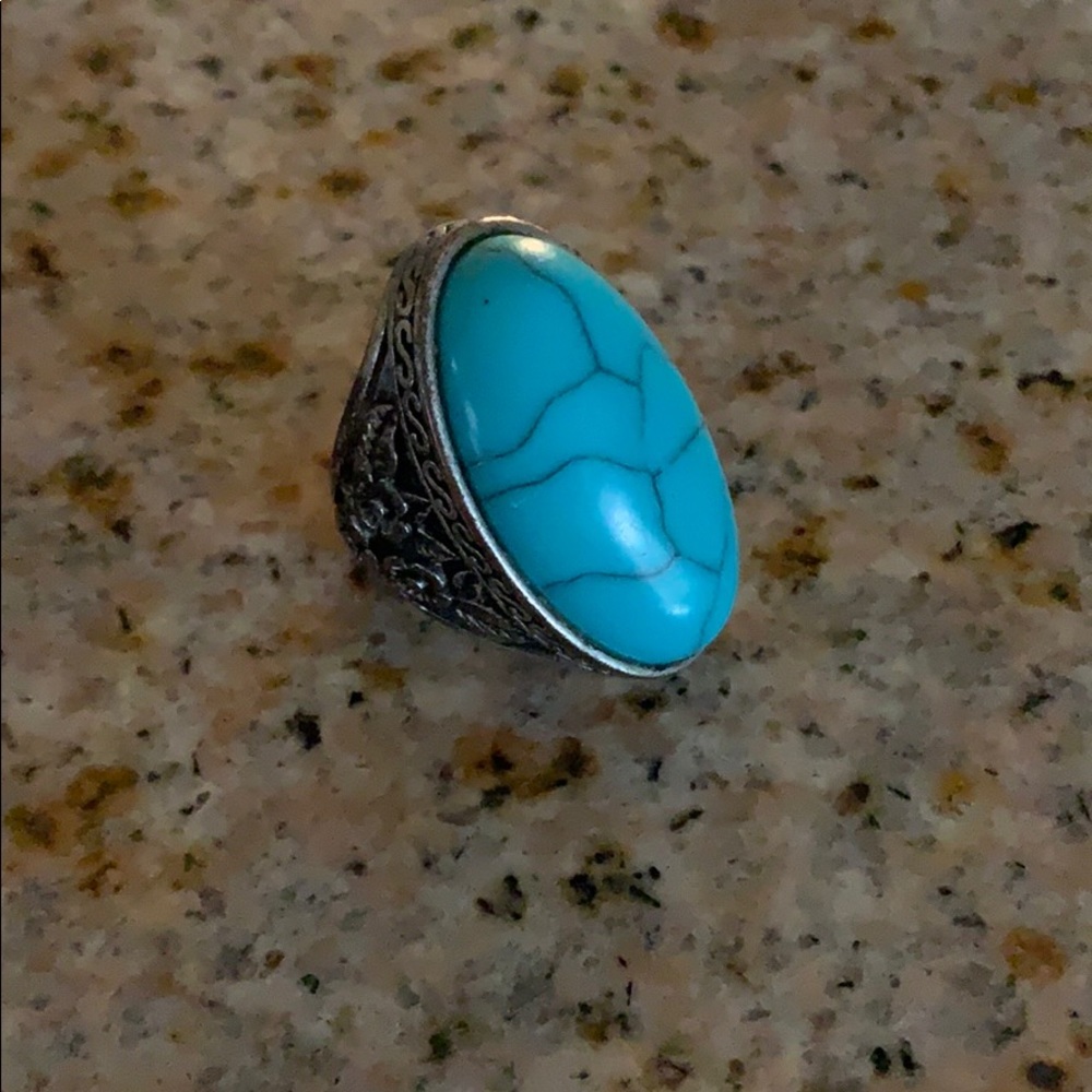 Faux turquoise silver ring